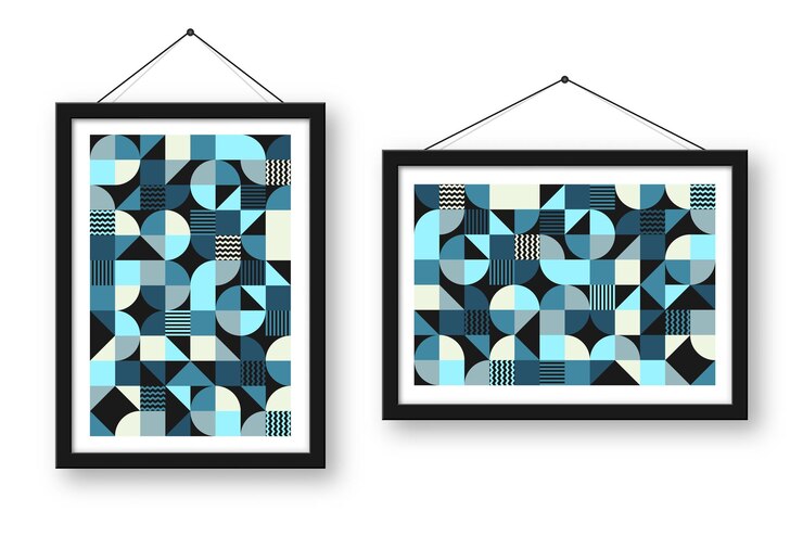 Vector marco de imágenes con patrón geométrico de moda estilo bauhaus fondo moderno elementos simples retro