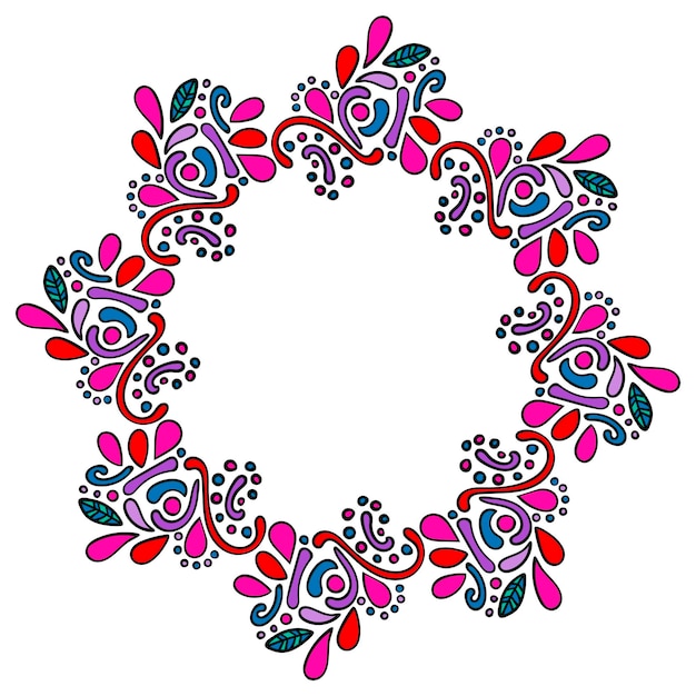 Marco indio colorido mandala dibujado a mano Marco redondo rizado aislado