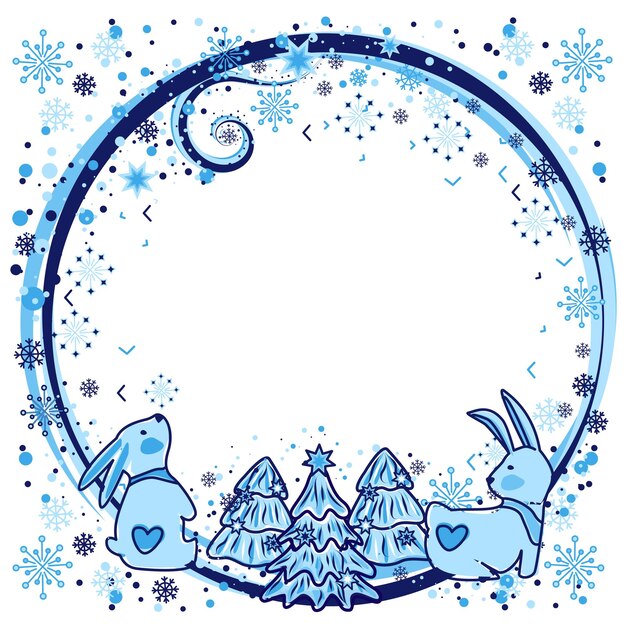 Marco de invierno con conejitos y copos de nieve Copiar espacio Vector clip art
