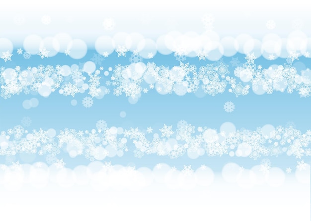 Marco de invierno con copos de nieve blancos para la celebración de Navidad y Año Nuevo Marco de invierno horizontal sobre fondo azul para pancartas cupones de regalo cupones anuncios eventos de fiesta Caída de nieve helada