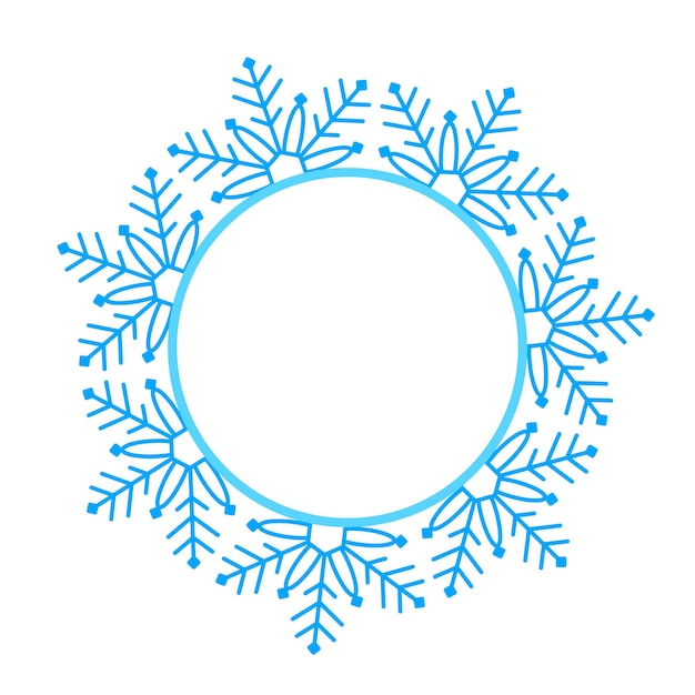 Marco de invierno navideño redondo de color azul vectorial hecho de copos de nieve con lugar para texto Perfect copyspace