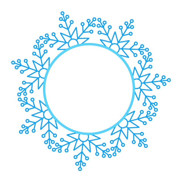 Marco de invierno navideño redondo de color azul vectorial hecho de copos de nieve con lugar para texto Perfect copyspace