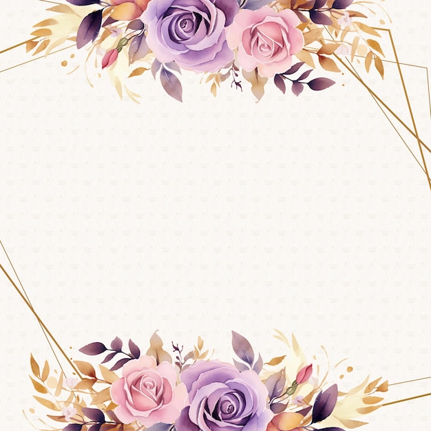 Marco de invitación de fondo de corona moderna rosa y púrpura con flora y flores