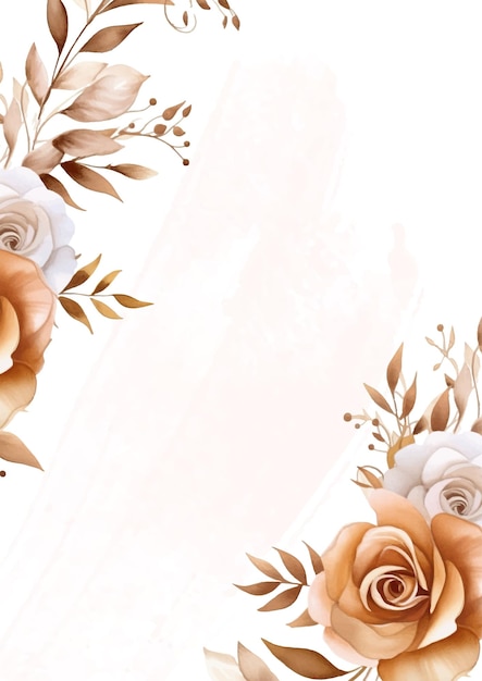Marco de invitación de fondo moderno de corona marrón y blanco con flora y flor