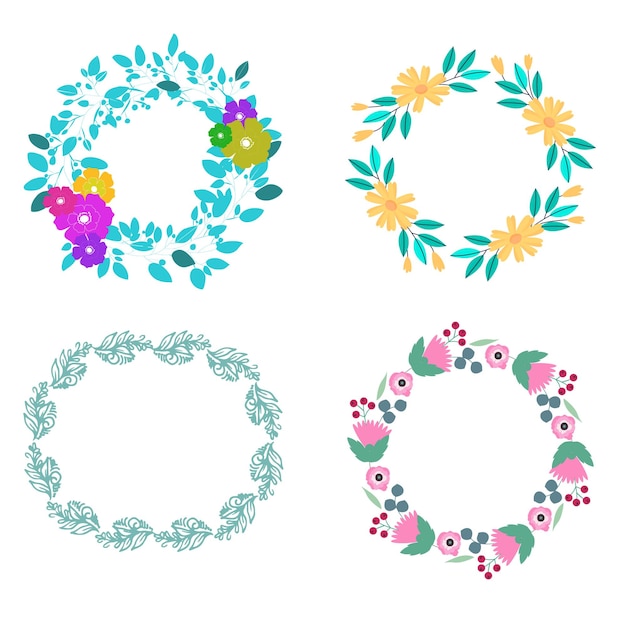 Marco de línea colorida aislada Icon Leaf Divisor de borde floral con rectángulo circular o alfiler hexágono