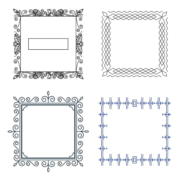 Marco lineal vectorial con flores y formas geométricas
