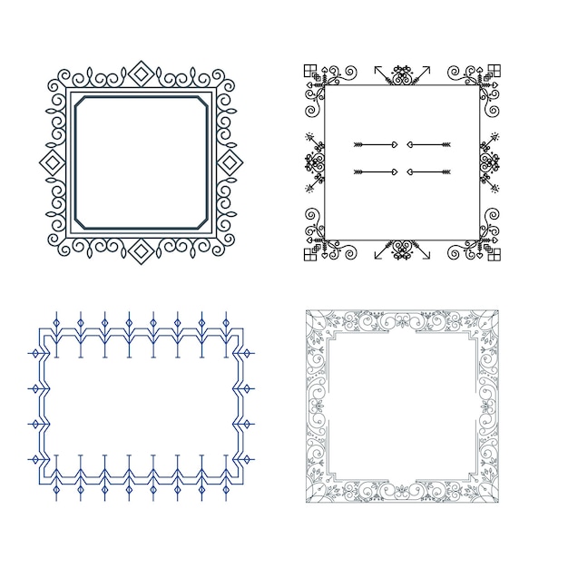 Marco lineal vectorial con flores y formas geométricas