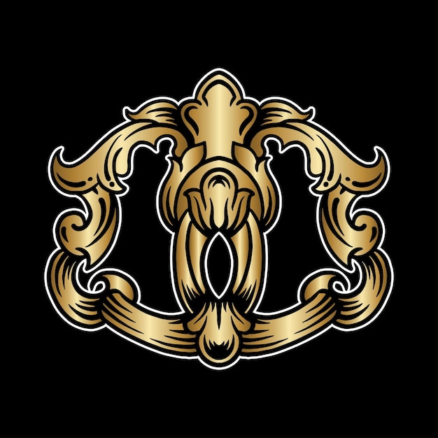 Marco de lujo con vector de ornamento dorado e ilustración aislado sobre fondo negro