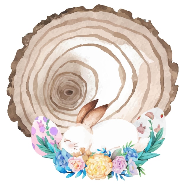 Marco de madera de acuarela con decoración de pascua de primavera vector illustrationxa