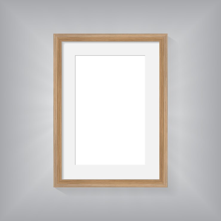 Marco de madera en pared backgroung gris