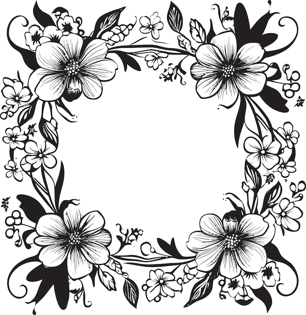 Vector marco majestuoso corona decorativa icono negro envoltura de flores de época marco floral negro