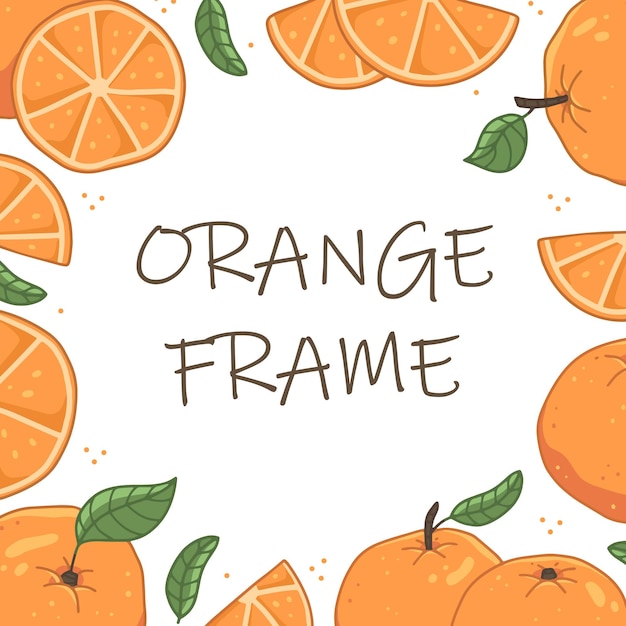 Marco con naranjas y hojas Marco naranja Plantilla de ilustración de frutas vectoriales