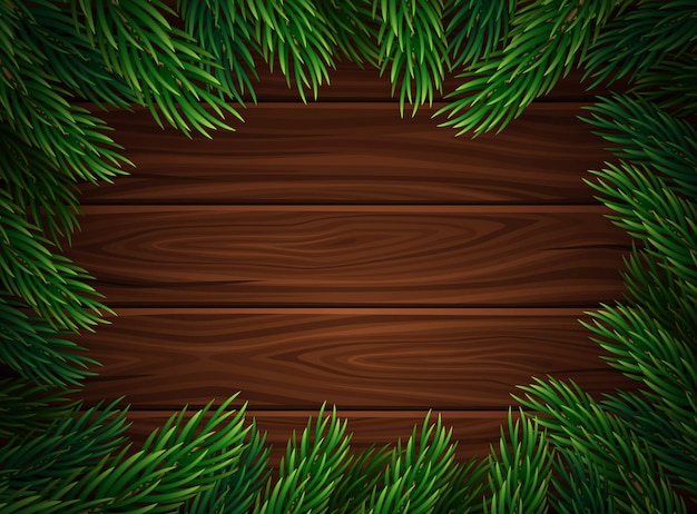 Vector marco de navidad contra el fondo de tablas de madera oscura