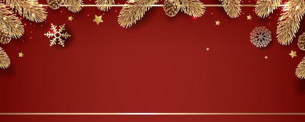 Marco de Navidad con fondo rojo de abeto con malla de degradado, ilustración vectorial