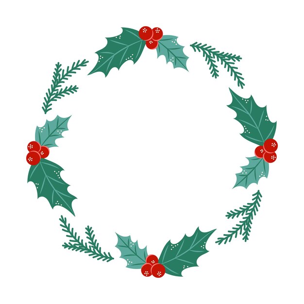 Marco de Navidad redondo con acebo Marco de invierno con espacio vacío para texto Navidad y Año Nuevo Ilustración vectorial aislada