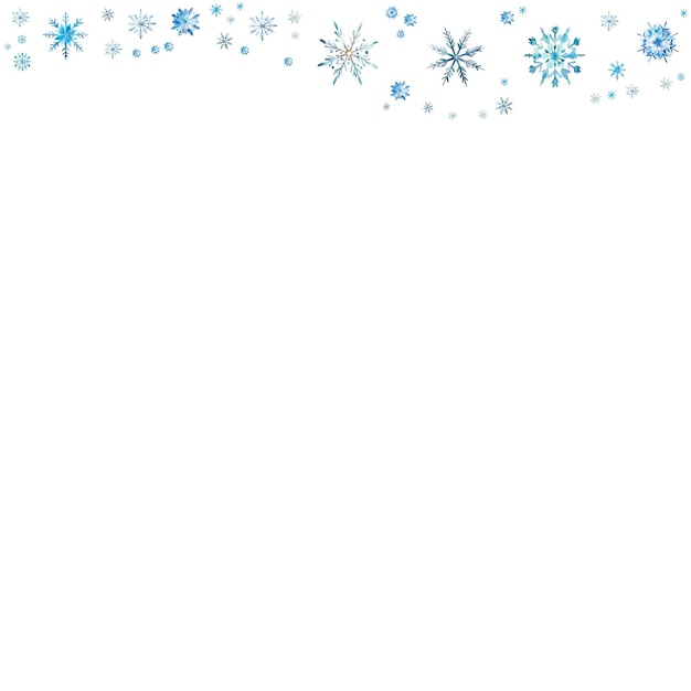 Marco navideño con copos de nieve acuarela ilustración de invierno sobre fondo blanco
