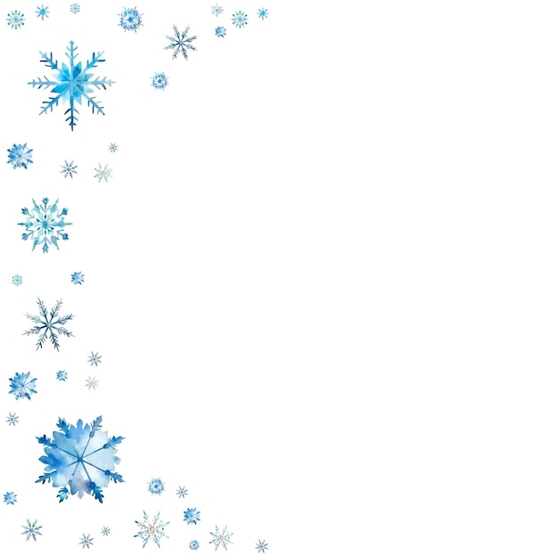 Marco navideño con copos de nieve acuarela ilustración de invierno sobre fondo blanco