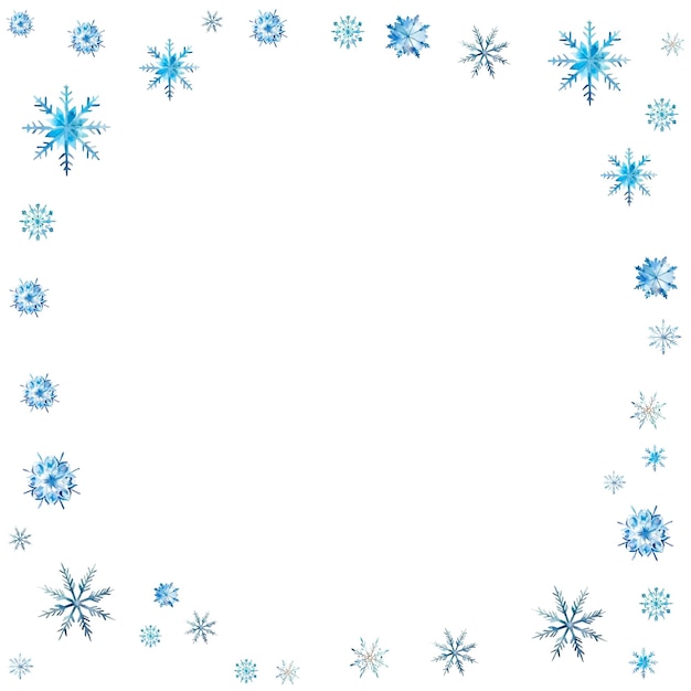 Marco navideño con copos de nieve acuarela ilustración de invierno sobre fondo blanco