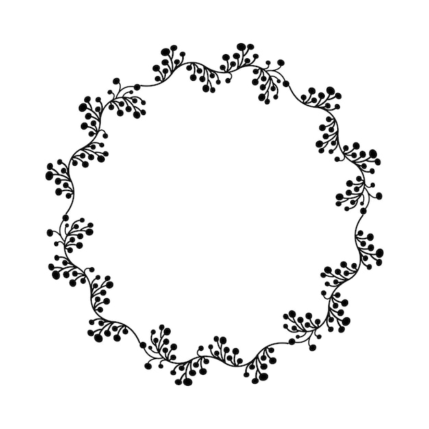 Marco negro en forma de círculo hecho de plantas sobre fondo blanco aislado