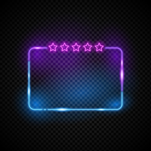 Marco de neón brillante con efecto de luz sobre fondo transparente. Elemento de diseño de neón