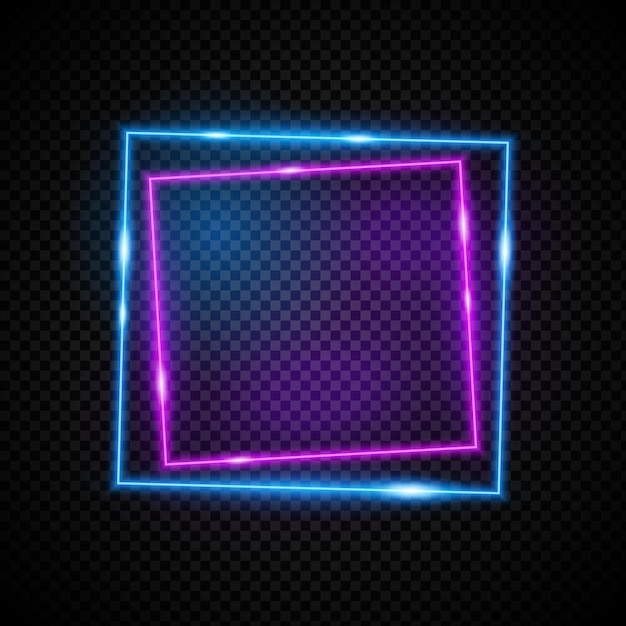 Marco de neón brillante con efecto de luz sobre fondo transparente. Elemento de diseño de neón