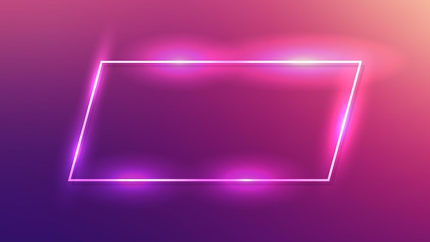 Marco de neón con efectos brillantes sobre fondo púrpura oscuro telón de fondo techno brillante vacío Ilustración vectorial