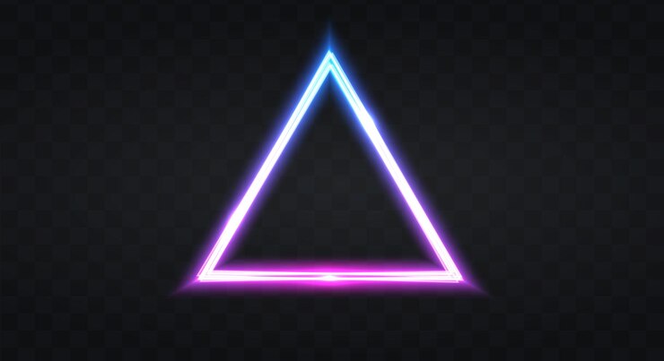 Vector marco de neón para tu diseño. signo de luces de pirámide de neón. fondo de neón abstracto para letrero o cartelera. forma de contorno de brillo geométrico o líneas brillantes de láser. ilustración vectorial