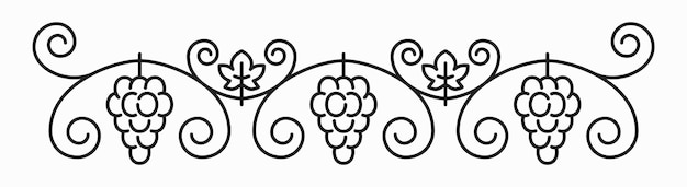 Marco de ornamento de decoración de vino racimo de uva en tallo