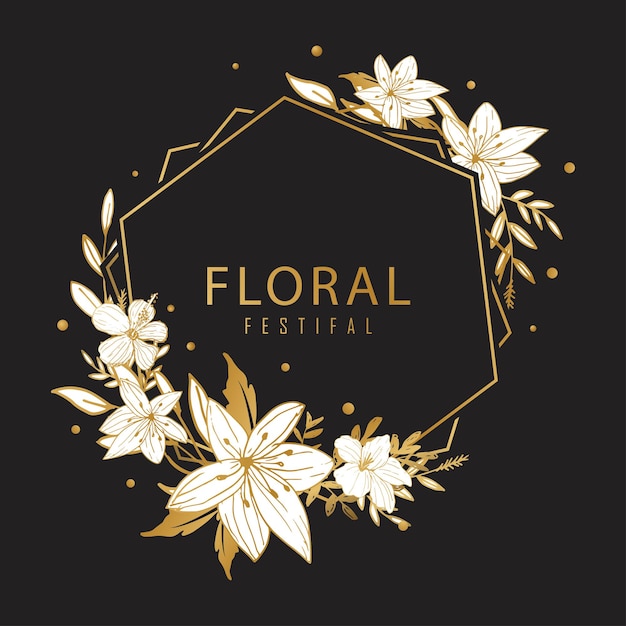 Vector marco de oro de flor de primavera de lujo