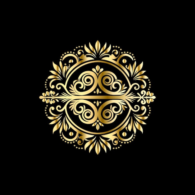 Marco de oro de lujo con ornamento floral sobre fondo negro Ilustración vectorial