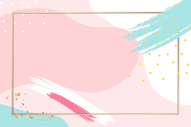 Marco de oro rectángulo en vector de fondo de patrón de Memphis colorido