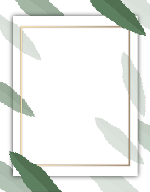 marco de oro rectángulo vectorial con patrón de follaje vector de fondo