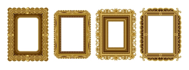 Marco de oro vintage cuadro cuadrado realista decoración antigua real para foto bordes dorados viejos lujo tailandés o rococó ornamentado exposición de museo marco retro vectorial diseño aislado exacto