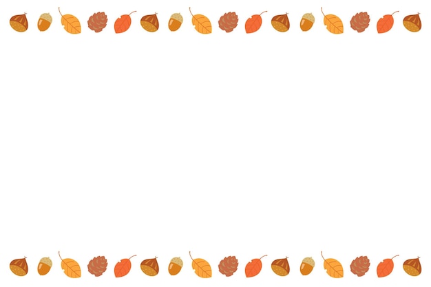 Marco de otoño de bellotas de castañas y hojas de colores.