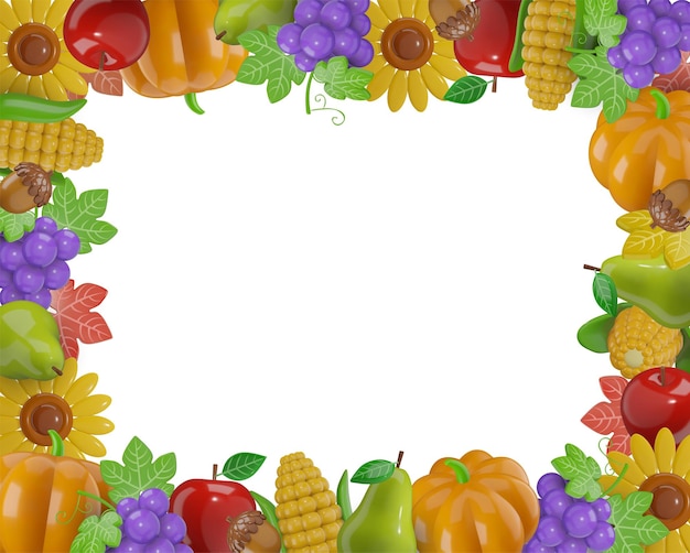 marco de otoño con frutas 3d flores y hojas
