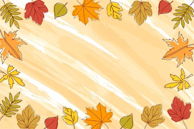 Marco de otoño con hojas de diferentes árboles Esbozo de elementos de diseño de garabateo Ilustración vectorial de hojas coloridas iconos en fondo de acuarela