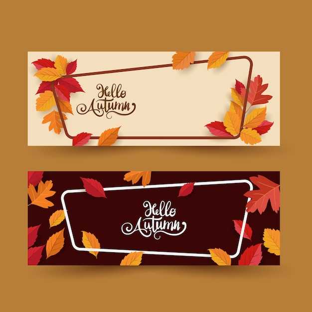 Marco de otoño con hojas set banner