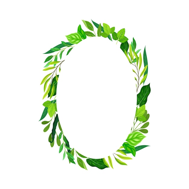 Marco ovalado con hojas verdes o ilustración vectorial de follaje