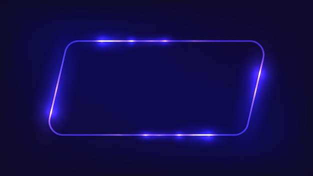 Marco de paralelogramo redondeado de neón con efectos brillantes sobre fondo oscuro Fondo tecno brillante vacío Ilustración vectorial