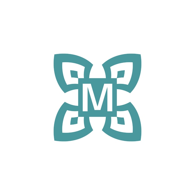 Marco de patrón de emblema natural ornamental de logotipo de letra inicial M