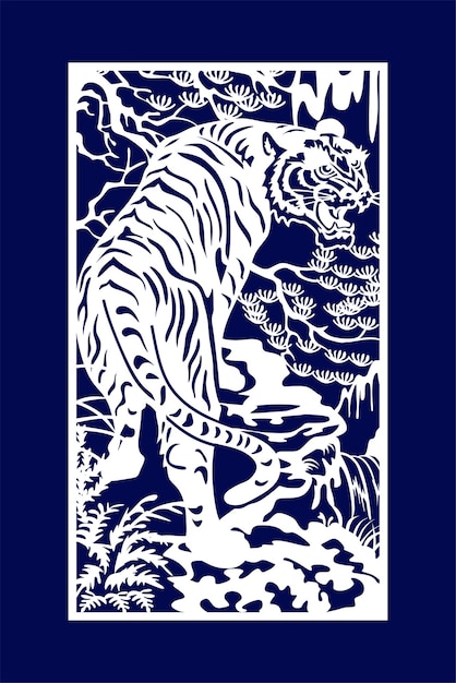 Marco con patrón con tigre en el bosque