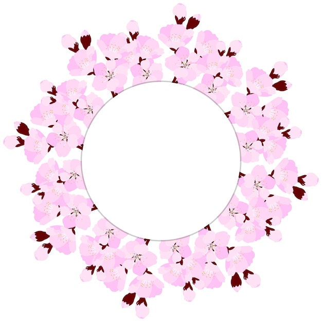 Marco Pecat'Round con flor de cerezo con lugar para texto Plantilla para tarjeta de felicitación o invitación de boda Diseño romántico de primavera Ilustración vectorial