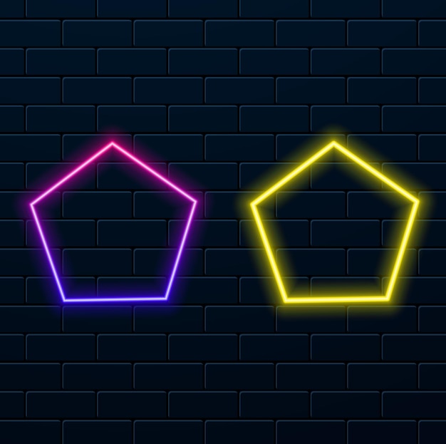 Marco pentagonal de neón o luces de neón de color amarillo