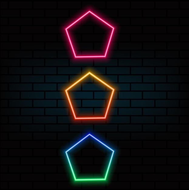 El marco de pentagono de neón de bucle tiene un efecto de iluminación futurista, gráfico abstracto y fluorescente eléctrico.
