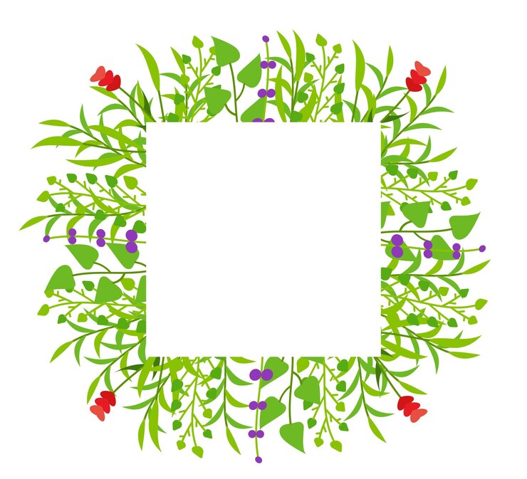 Vector marco plano de color de decoración adornada floral herbaria de rama