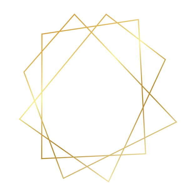 Marco poligonal geométrico dorado con efectos brillantes aislado sobre fondo blanco Telón de fondo art deco brillante vacío Ilustración vectorial