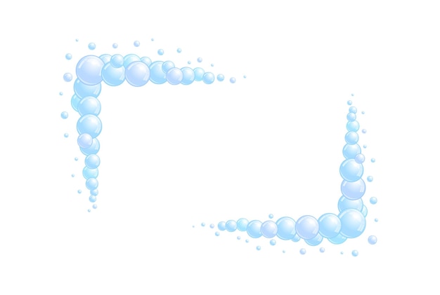 Marco de pompas de jabón. Borde de espuma. Divisor y separador de espuma azul. Elementos de decoración rectangulares.