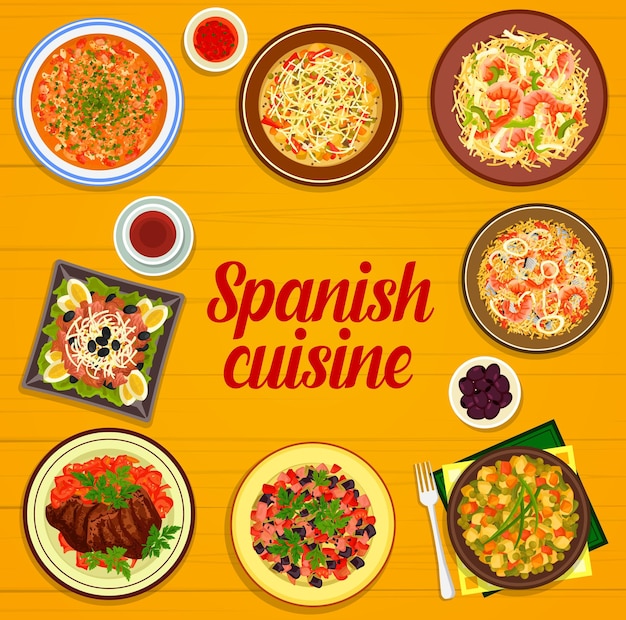 Vector marco de portada de menú de cocina española de platos de españa