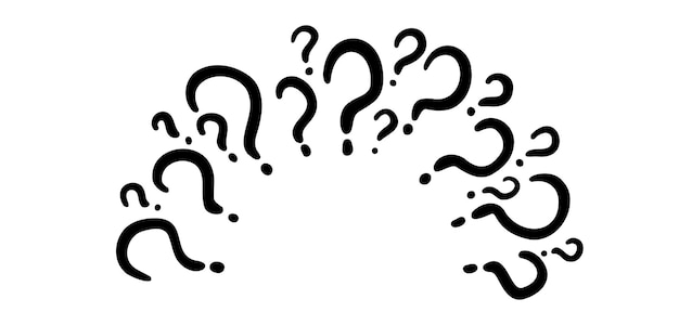 Marco de pregunta círculo alrededor del concepto garabateo marco dibujado a mano marca de pregunta semicírculo salpicaduras de dibujo línea símbolo clipart