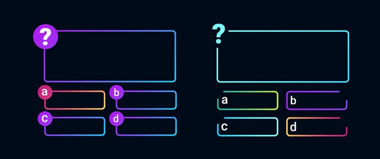 Vector marco de preguntas para el juego de cuestionario en estilo colorido con gradiente